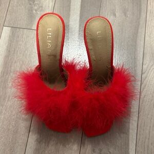 Liliana Red Feather Mules
